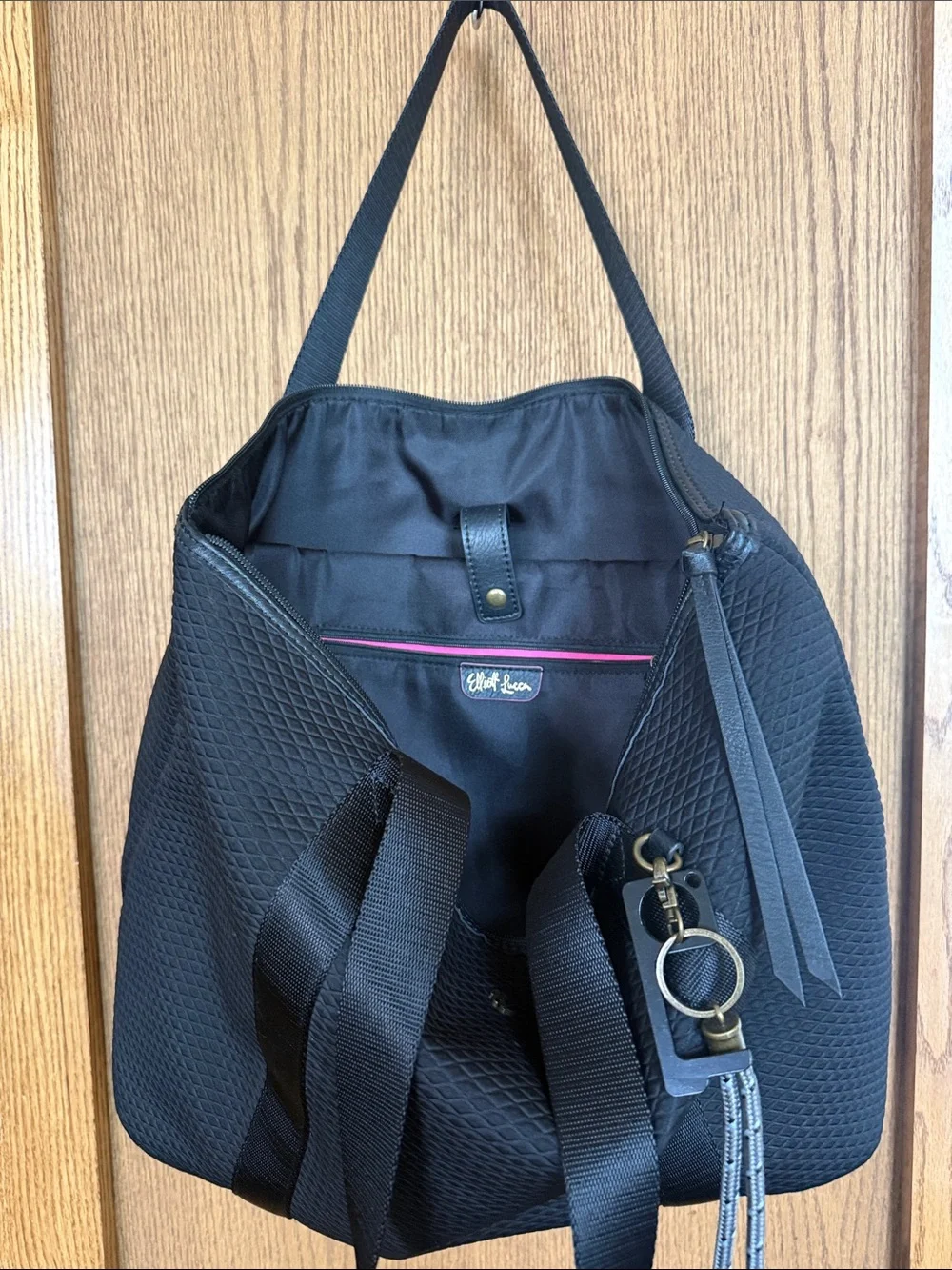 Elliott Lucca Black Textured Tote with Key Charm